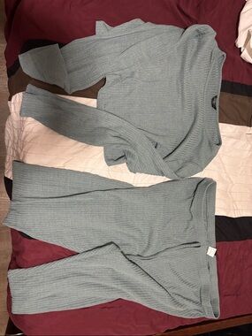 SHEIN Light Sage Ribbed Jumpsuit Set